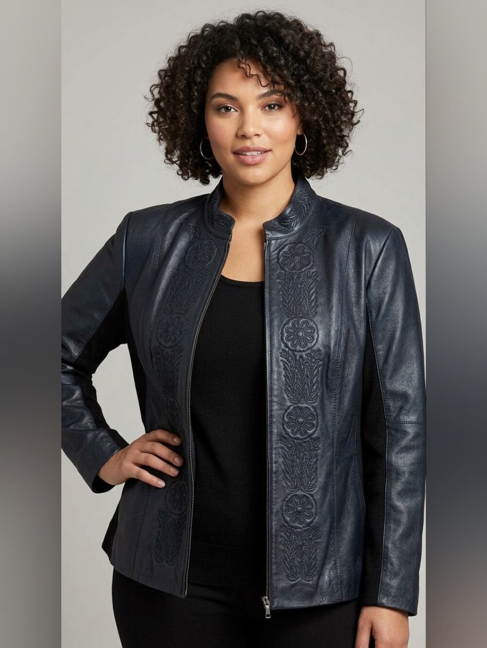 444. NYGARD COLLECTION Embroidered Leather & Knit Jacket - Size 18-20